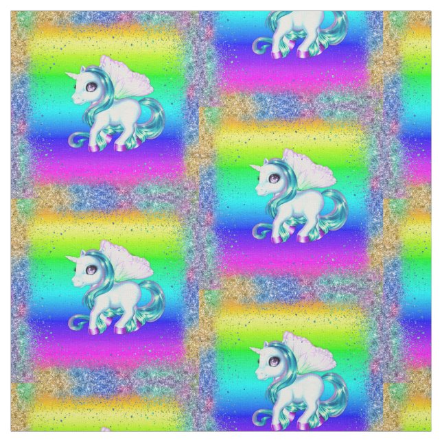 Rainbow and Glitter Unicorn Fabric (Swatch)