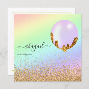 Rainbow and Gold and Pink Birthday Party Invitatio Invitation