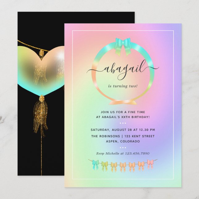 Rainbow and Gold Birthday Party Invitation (Front/Back)