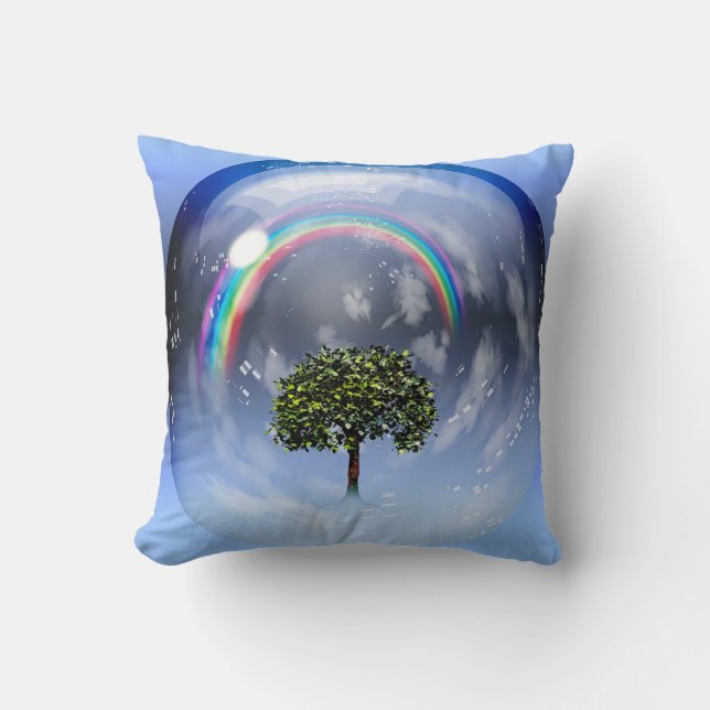 Rainbow and green tree cushion (Front)