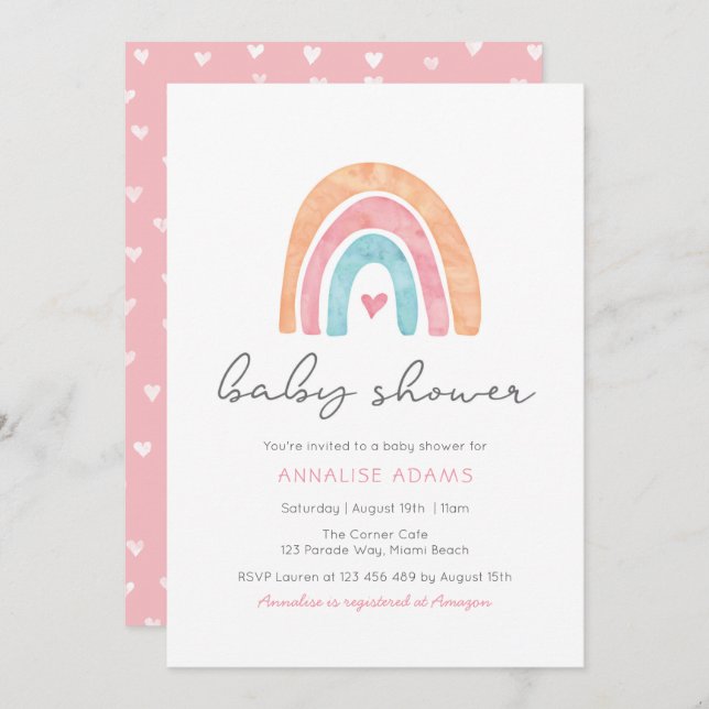 Rainbow and hearts Baby Shower invitation (Front/Back)