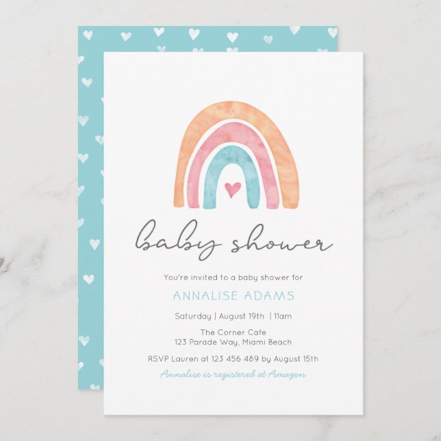 Rainbow and hearts Baby Shower invitation (Front/Back)