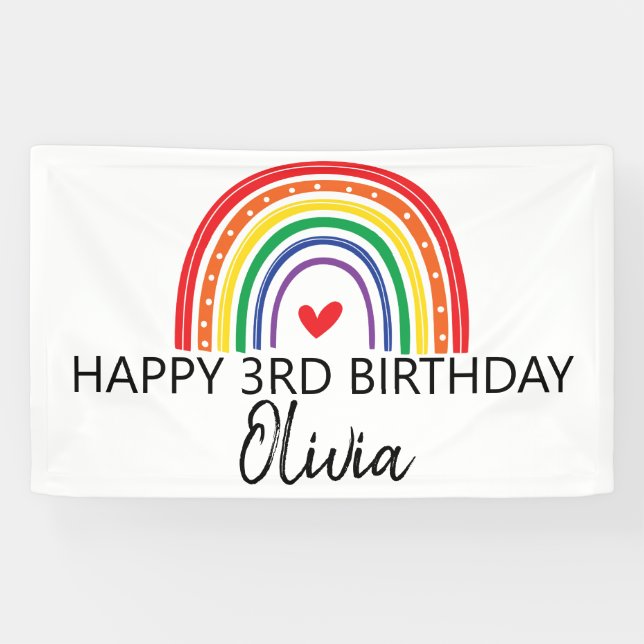 Rainbow and Hearts birthday party banner (Horizontal)