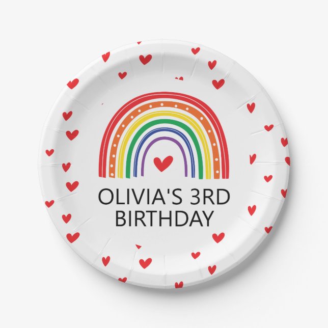 Rainbow and Hearts Birthday Party Plates (Front)