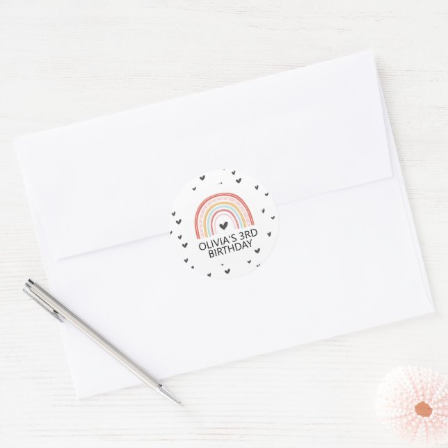 Rainbow and Hearts Birthday party stickers (Envelope)