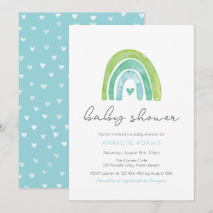 Rainbow and hearts Blue Baby Shower invitation