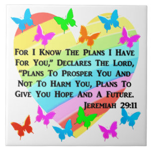 RAINBOW AND HEARTS JEREMIAH 29:11 CERAMIC TILE