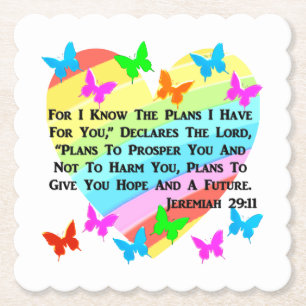 RAINBOW AND HEARTS JEREMIAH 29:11 PAPER COASTER