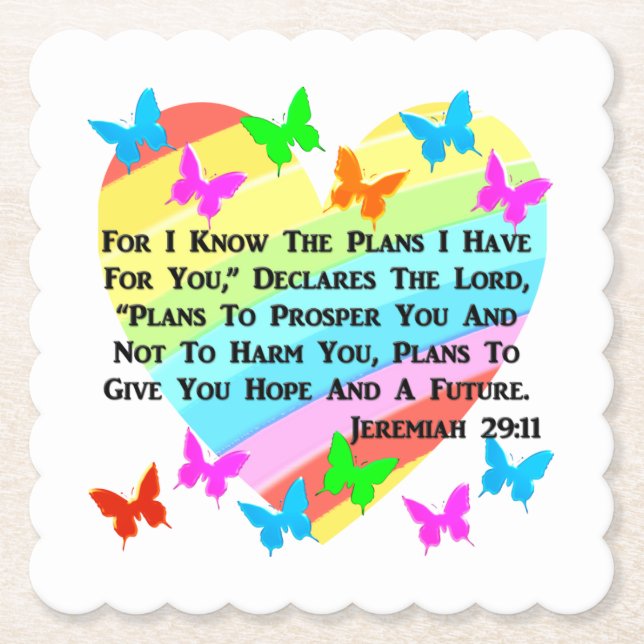RAINBOW AND HEARTS JEREMIAH 29:11 PAPER COASTER (Front)
