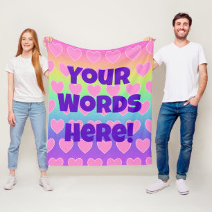 Rainbow and Hearts Personalised Fleece Blanket