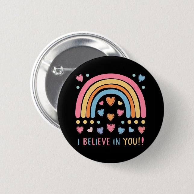 Rainbow and Hearts - Positive Message 6 Cm Round Badge (Front & Back)