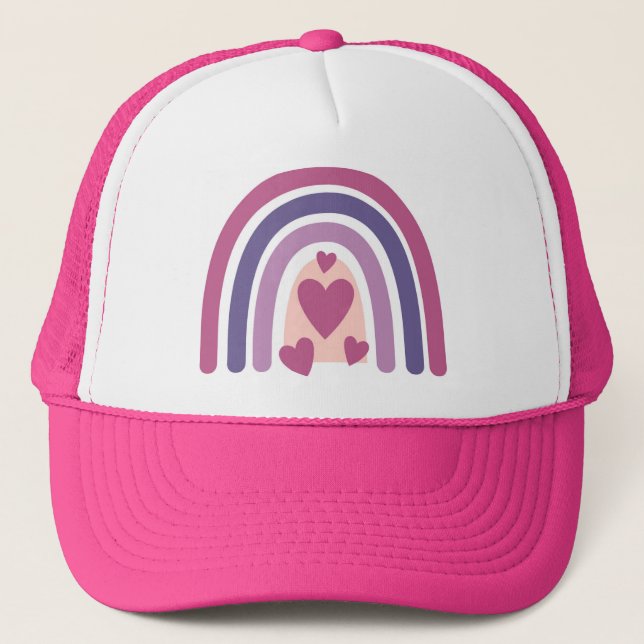 Rainbow And Hearts Trucker Hat (Front)