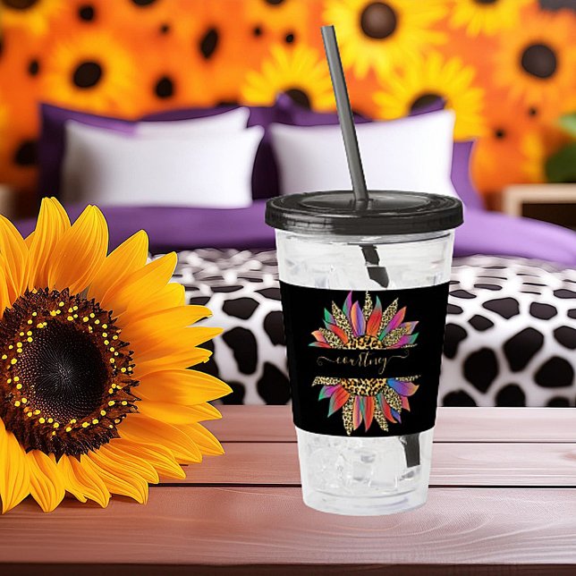 Rainbow and leopard print personalised   acrylic tumbler (Creator Uploaded)