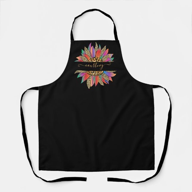 Rainbow and leopard print personalised   apron (Front)