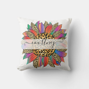 Rainbow and leopard print personalised  cushion
