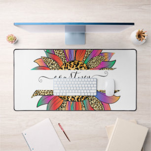 Rainbow and leopard print personalised   desk mat
