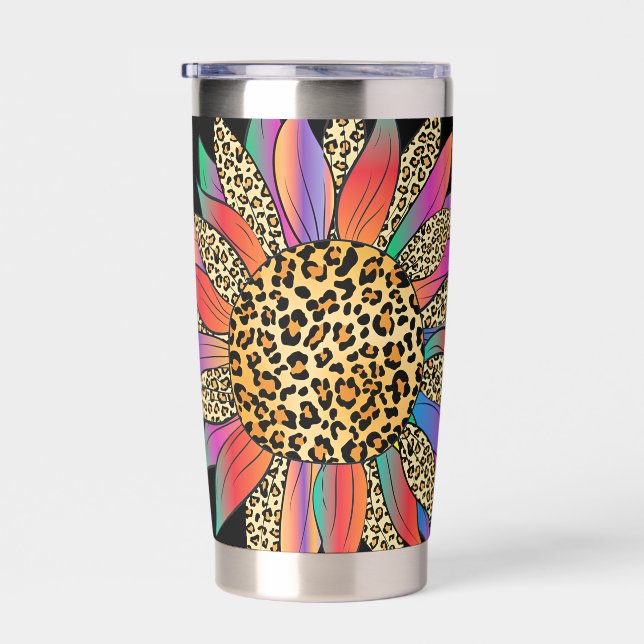 Rainbow and leopard print personalised   insulated tumbler (Right)
