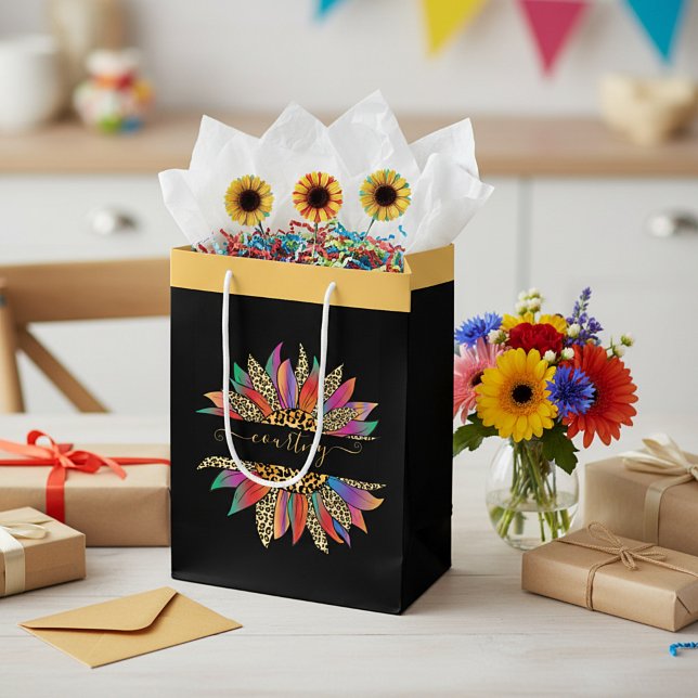 Rainbow and leopard print personalised   medium gi gift bag (Creator Uploaded)