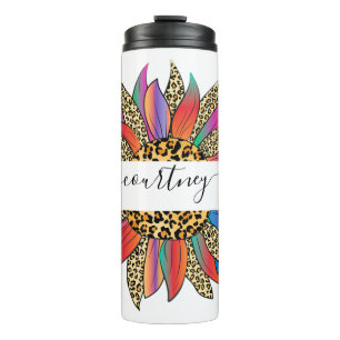 Rainbow and leopard print personalised   thermal tumbler