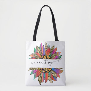 Rainbow and leopard print personalised tote bag