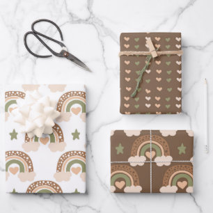 Rainbow and Love Heart Pattern Wrapping Paper Sheet