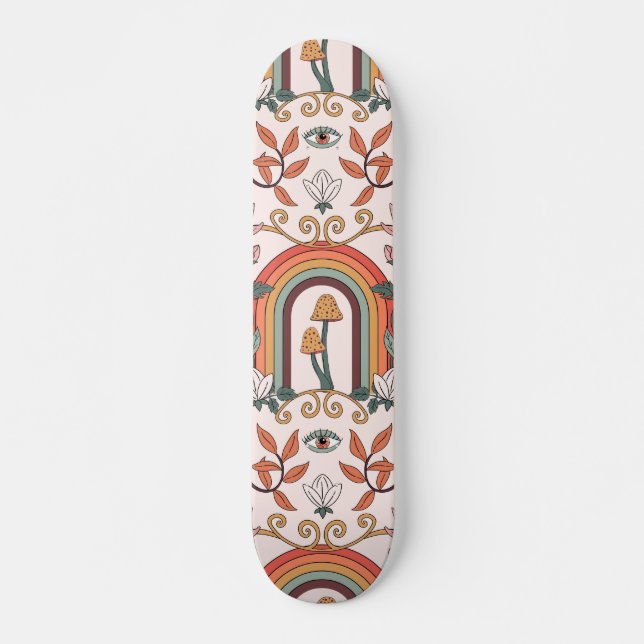 Rainbow and Mushrooms Art Noveau Pattern  Skateboard (Front)