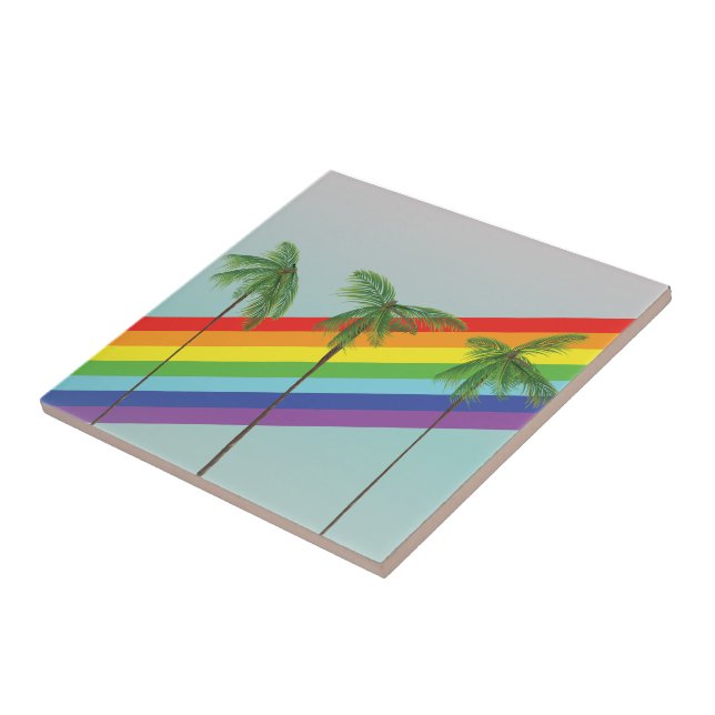 Rainbow and Palms Ceramic Tile (Side)