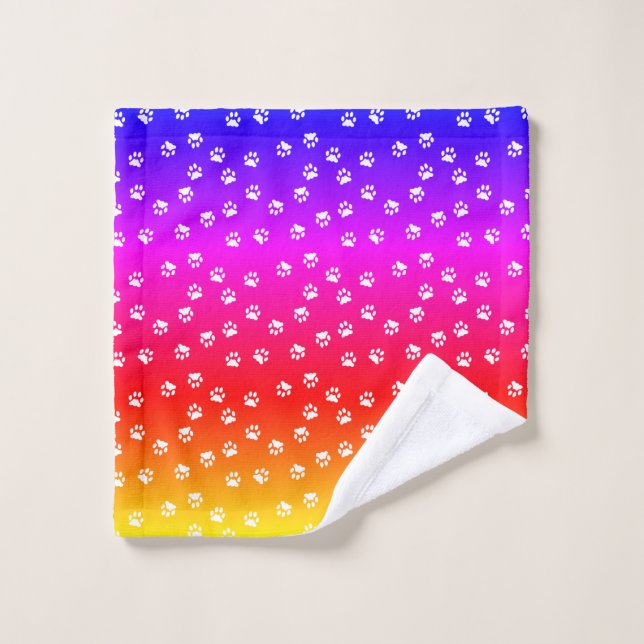 Rainbow and pawprints bath towel set (Wash Cloth)