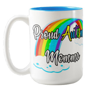 Rainbow and puzzles  Proud Autism Mama Two-Tone Coffee Mug