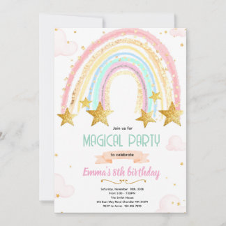 Rainbow and star birthday invite
