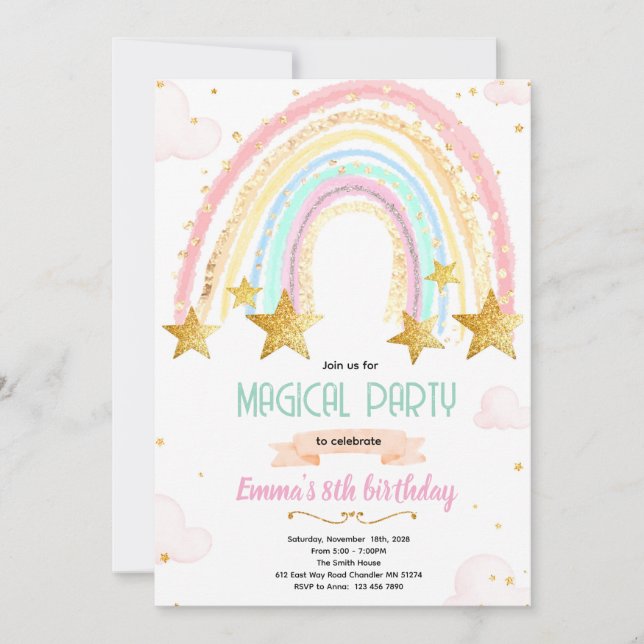 Rainbow and star birthday invite (Front)
