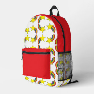 Rainbow and Star Print Backpack With Red and Black
