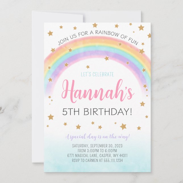 Rainbow and Stars Birthday Party Invitation (Front)
