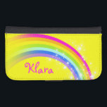 Rainbow and stars bright yellow name flap case<br><div class="desc">Bright yellow and multi-coloured rainbow graphic cell phone flap wallet case. Customise the with your name,  currently reads Klara. Original pattern and design by Sarah Trett.</div>