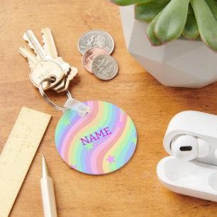 Rainbow and stars key ring