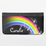 Rainbow and stars named cell flap wallet<br><div class="desc">Bright rainbow graphic cell phone flap wallet case. Customise the with your name,  currently reads Coralie. Original pattern and design by Sarah Trett.</div>