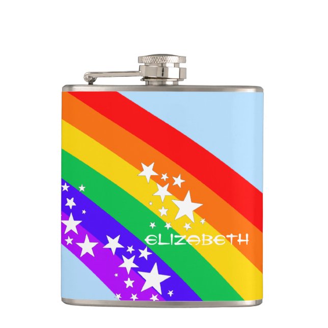 Rainbow and Stars-Personalised Hip Flask (Front)