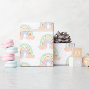 Rainbow and stars wrapping paper