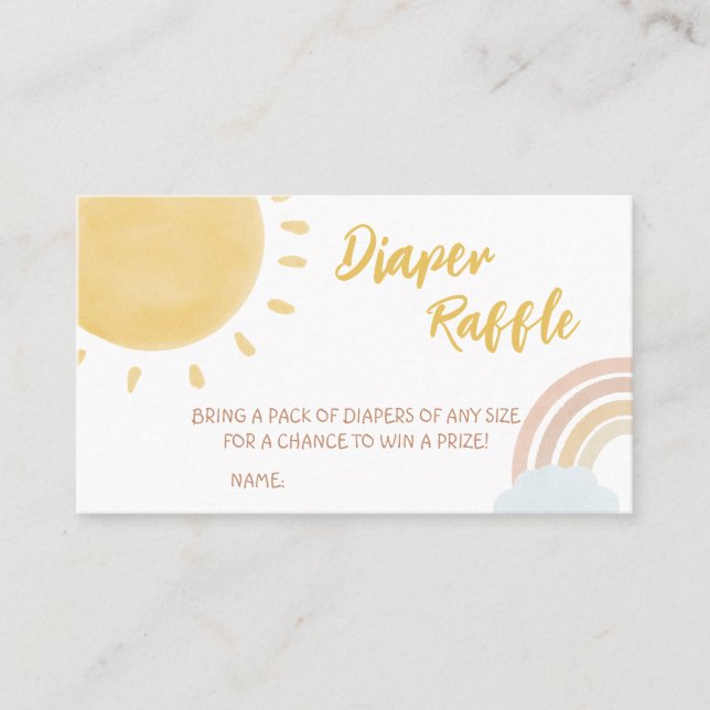 Rainbow and Sunshine Baby Shower Diaper Raffle Business Card (Front)