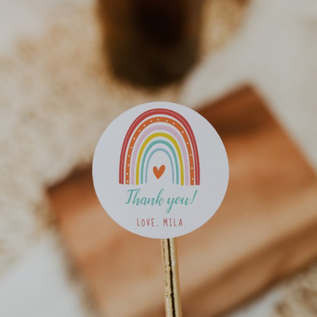 Rainbow and Sunshine Birthday Classic Round Sticker (Creator Uploaded)