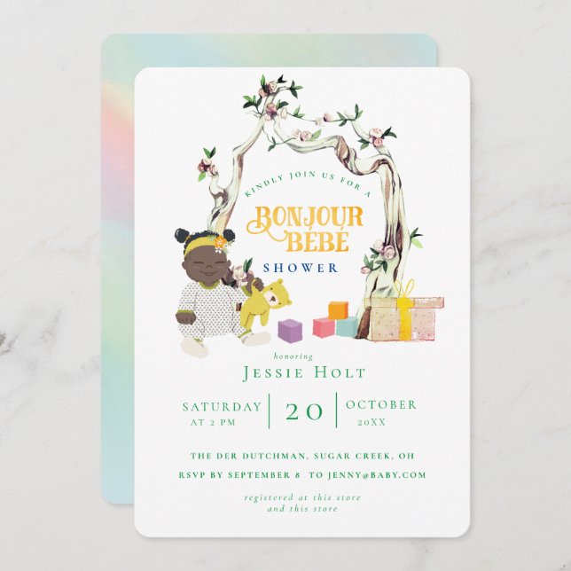 Rainbow and Sunshine Bonjour Baby Shower Invitation (Front/Back)