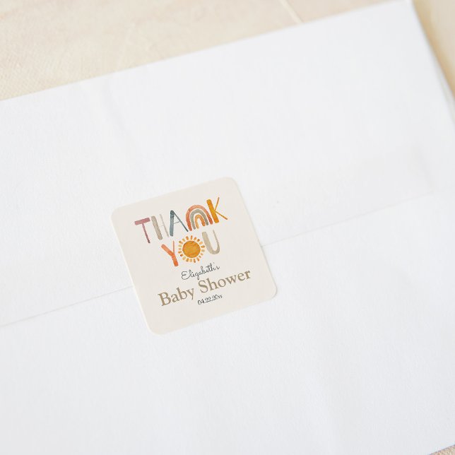 Rainbow and Sunshine Thank You Baby Shower  Square Sticker (Creator Uploaded)