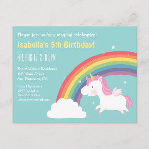 Rainbow and Unicorn Girls Birthday Party Invitation