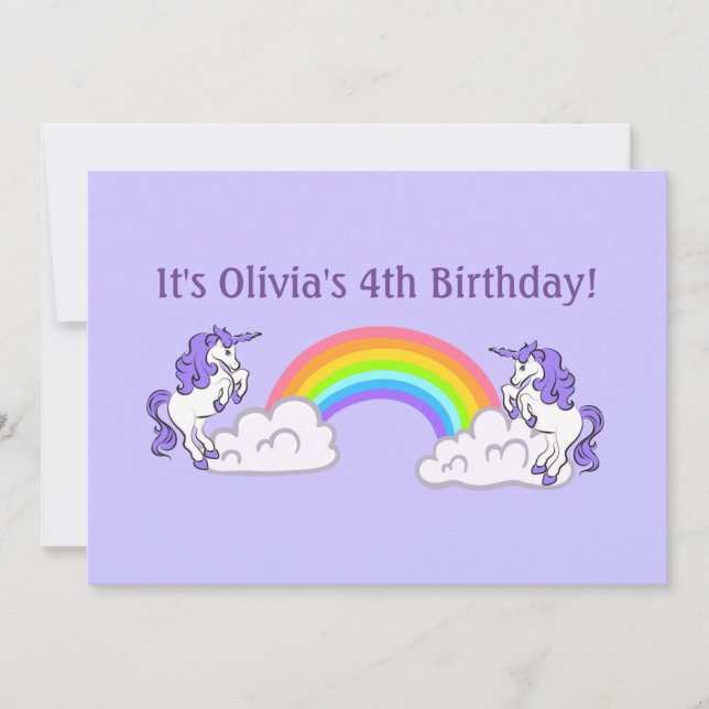 Rainbow and Unicorns Design Flat Invitation (Front)
