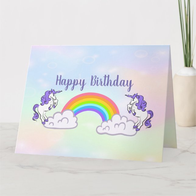 Rainbow and Unicorns Design Folded Greeting Card (Front)