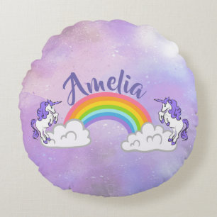 Rainbow and Unicorns Design Round Pillow