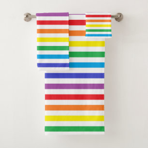 Rainbow and White Stripes Bath Towel Set