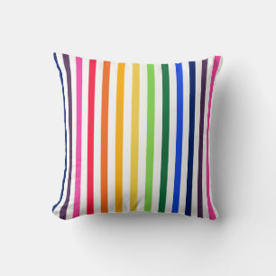 Rainbow and white stripes cushion