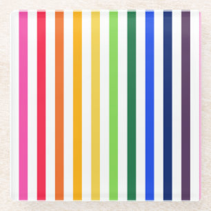 Rainbow and white stripes glass coaster