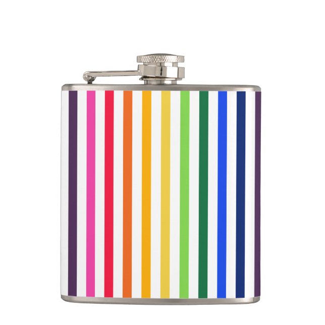 Rainbow and white stripes hip flask (Front)